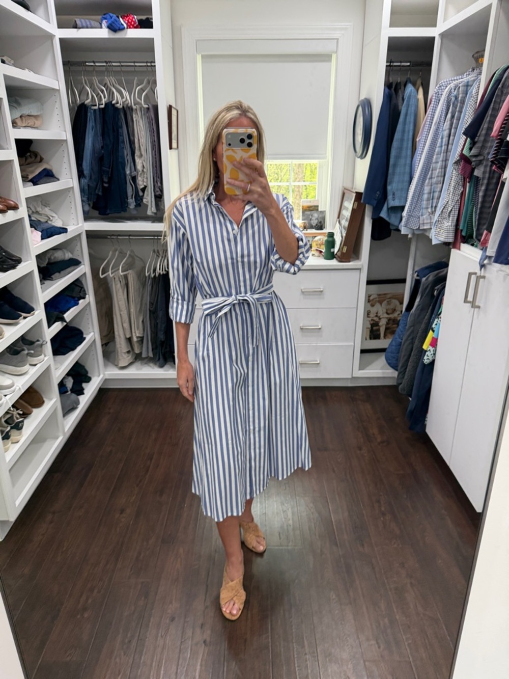 Ann Taylor Striped Button-Front Shirt Dress with Self-Tie Belt - 4